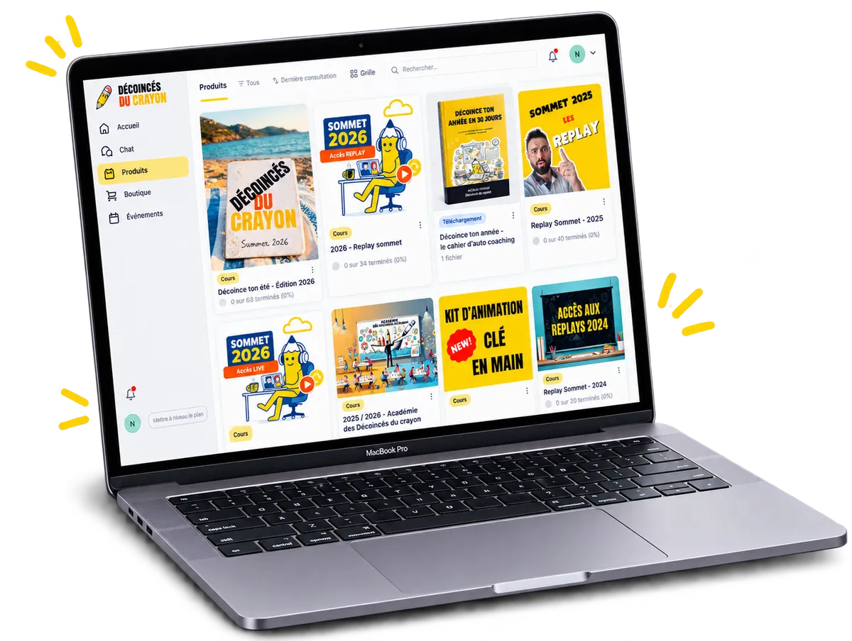 La plateforme de l'Académie sur un ordinateur portable : les cours, les replays du sommet et les cahiers d'exercices