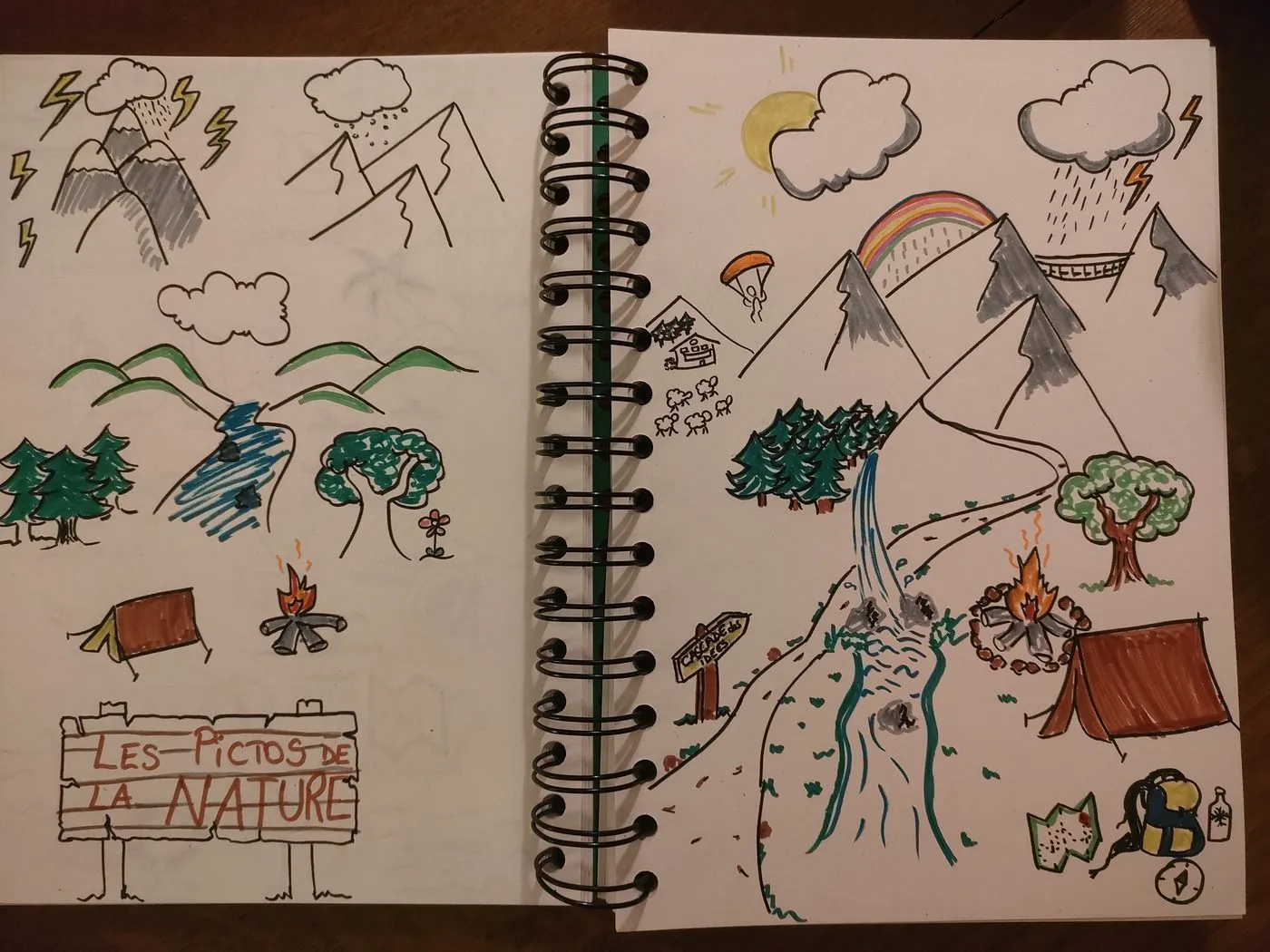 Planche réalisée par un participant : paysage de nature en double page