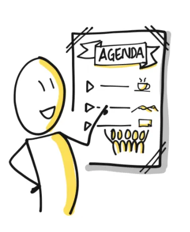 Pictogramme dessiné à la main : un personnage devant un agenda
